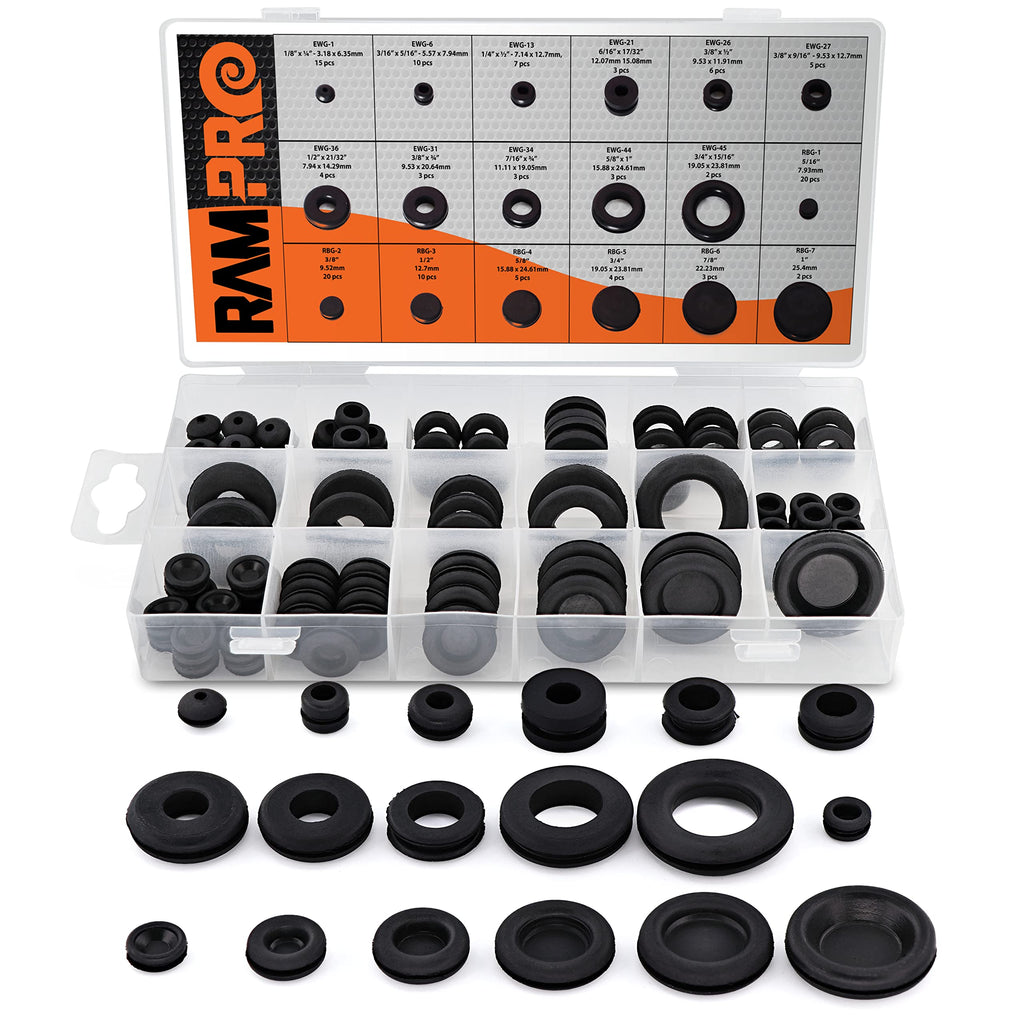  [AUSTRALIA] - 125pc 18 Sizes Rubber Grommet Kit - Includes Rubber Grommets for Wiring, Rubber Hole Plugs, and Automotive Firewall Grommet (1/4” 5/16” 1/2” 7/32” 3/8” 9/16” 5/16” 5/8” 3/4” 7/8” 15/16” 21/32” 1”) 18 Sizes (125-Pc)