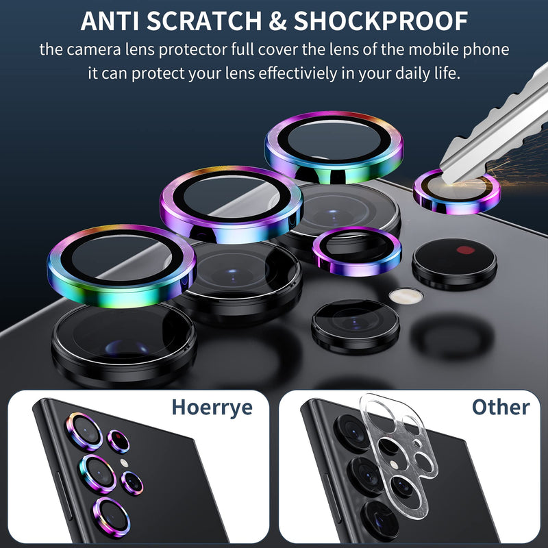  [AUSTRALIA] - Hoerrye for Samsung Galaxy S23 Ultra Camera Lens Protector, Case-Friendly, 9H Tempered Glass Anti-Scratch, Space Titanium Military-Grade Protection Circle, Removal Tool (Colorful) 1 Set Colorful