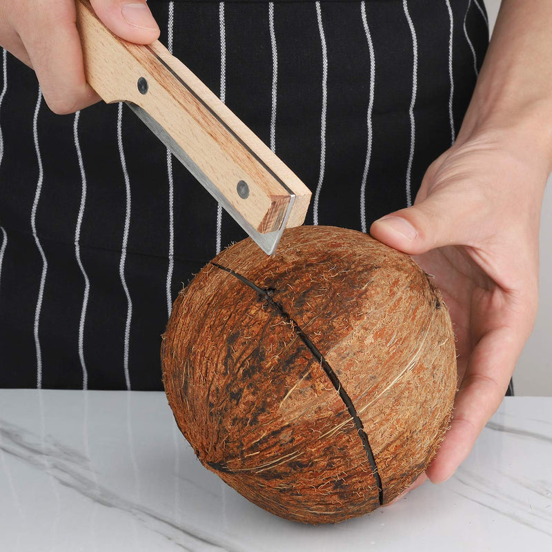  [AUSTRALIA] - Coconut Opener Tool with Wooden Handle Stainless Steel Knife Opener Double Ended Coconut Cutter Kitchen Gadget Tools