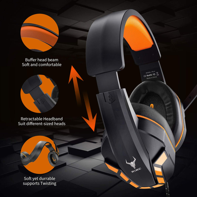  [AUSTRALIA] - Kikc PS4 Gaming Headset with Mic for Xbox One, PS5, PC, Mobile Phone and Notebook, Controllable Volume Gaming Headphones with Soft Earmuffs, Headphones for Kid Orange 1