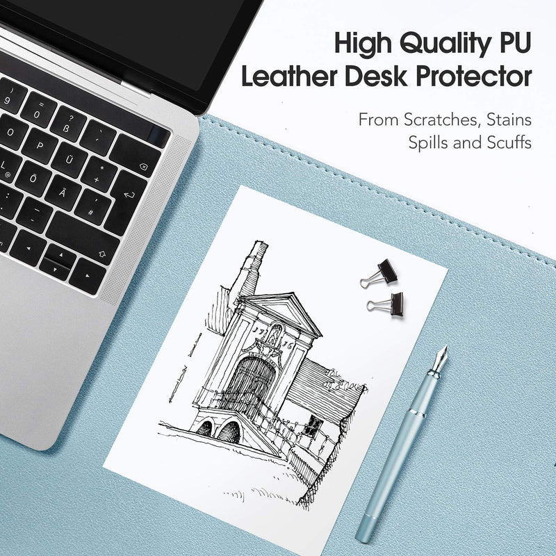 Dual-Sided Desk Pad Office Desk Mat, EMINTA Ultra Thin Waterproof PU Leather Mouse Pad Desk Blotter Protector, Desk Writing Mat for Office/Home (Light Blue/Silver, 31.5" x 15.7") Light Blue/Sliver 31.5" x 15.7" - LeoForward Australia