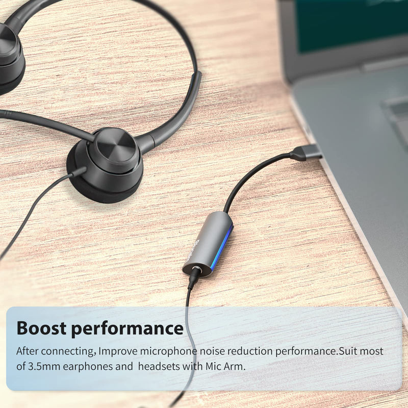  [AUSTRALIA] - BLUCALM AI Noise Cancelling Mic Adapter,Isolated Most Background Noise, USB Microphone Adapter for Computer Laptop PC Compatible with Call Center,Skype,Zoom,Teams,UC(in-Ear Headphones Included)