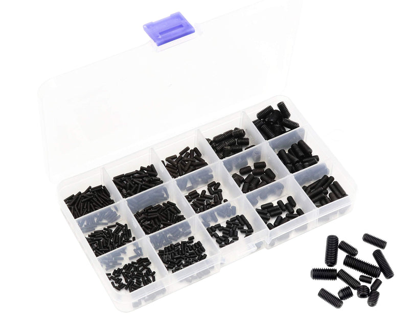  [AUSTRALIA] - LBY 720pcs M2 M2.5 M3 M4 M5 M6 Internal Hex Drive Cup-Point Set Screws,Socket Head Cap Screws Grub Screws Assortment Kit 15 Sizes,Carbon Steel Black