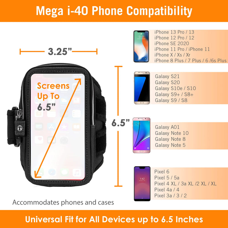  [AUSTRALIA] - Phone Armbands for Running | Armpocket Mega i-40 Phone Armband |Compatible with iPhone 13 Pro, 13, 12, 12 Pro, XR, Galaxy S21, Note 10, Pixel 6, Phones with Cases up to 6.5 Inches | Black Small Strap Small Strap 7-11"