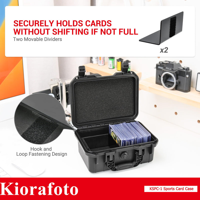  [AUSTRALIA] - Kiorafoto Toploader Storage Box，IP67 Waterproof Hard Case for 100+ 3"x 4" 35pt Top Loaders or 20+ Magnetic Card Holders，Trading Sports Cards Organizer with Movable Dividers & Anti-loss Design & Labels