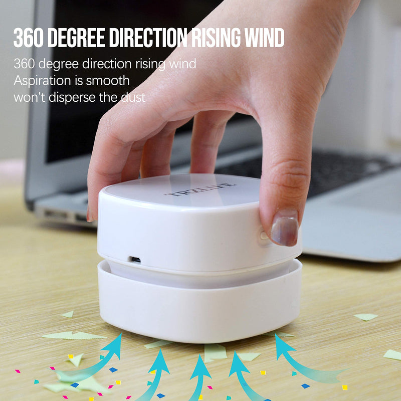  [AUSTRALIA] - TRZLIFE Table Vacuum Cleaner,Mini Desktop Vacuum Cleaner High Endurance Rechargeable Automatic Energy Saving Quiet Cordless Pick up Tiny Items Crumbs Hairs Flakes for Home Office Kitchen etc. White USB Rechargeable