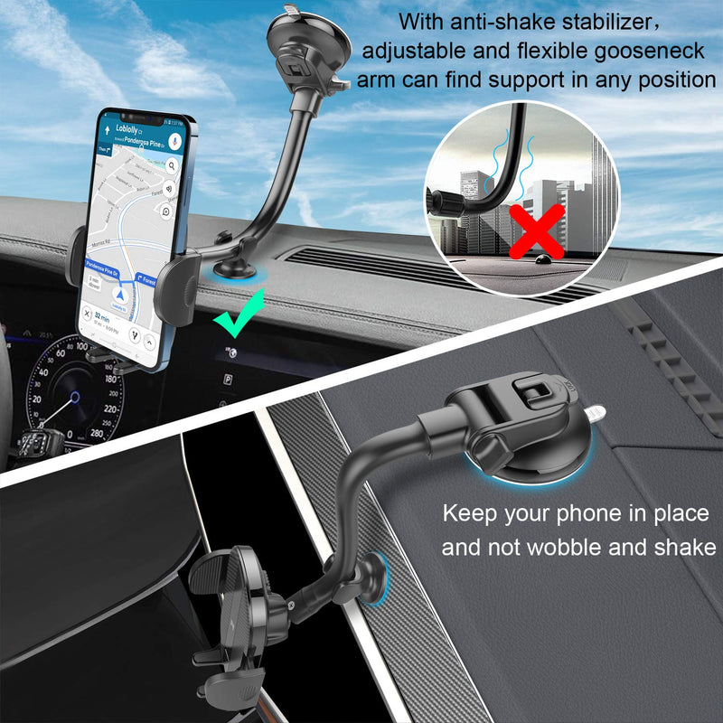  [AUSTRALIA] - APPS2Car Cell Phone Holder for Car Phone Mount for Car Long Arm Dashboard Windshield Car Phone Holder Mount Strong Suction Cup Anti-Shake Stabilizer Phone Car Holder for All iPhone Android Smartphone