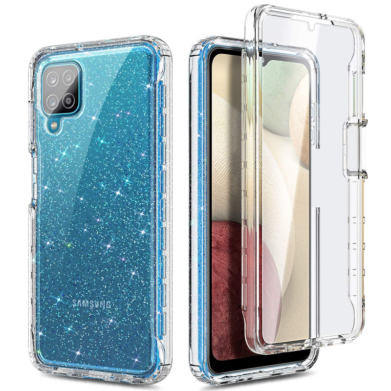  [AUSTRALIA] - NZND Case for Samsung Galaxy A12 with [Built-in Screen Protector], Full-Body Protective Shockproof Rugged Bumper Cover, Impact Resist Durable Phone Case Cover (Crystal Glitter Clear) Crystal Glitter Clear