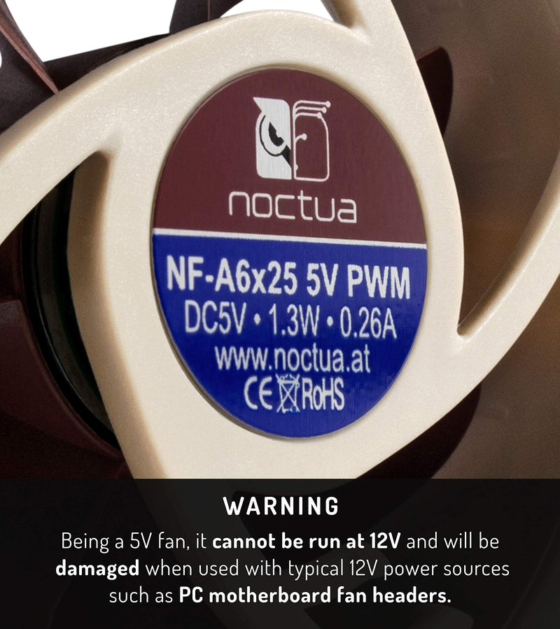  [AUSTRALIA] - Noctua NF-A6x25 5V PWM, Premium Quiet Fan, 4-Pin, 5V Version (60mm, Brown)