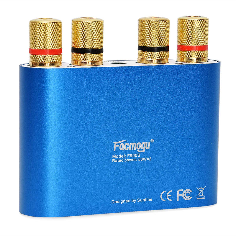 Facmogu F900 2 CH Bluetooth Amplifier 100W with Power Supply Adapter DC 12V 5A, 50W + 50W BT 5.0 Mini Wireless Audio Power AMP for Home HiFi Stereo Speaker Blue - LeoForward Australia