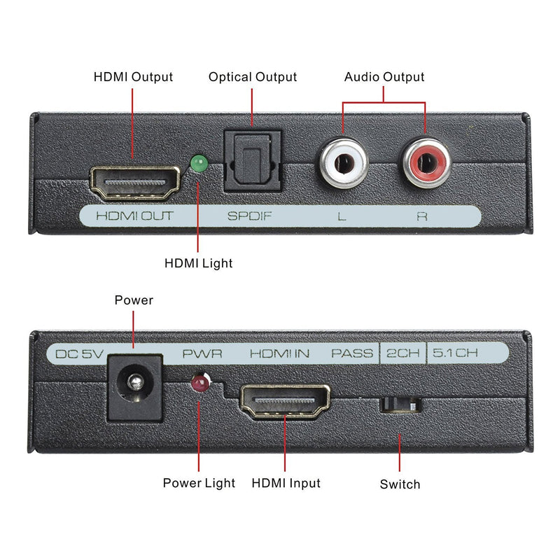  [AUSTRALIA] - 1080P HDMI Audio Extractor,AMANKA HDMI to HDMI Audio Optical and RCA(L/R) Stereo Analog Outputs Video Audio Splitter Converter for Ruku,Chromecast, Blu-ray Player, Cable Box, Fire TV, etc