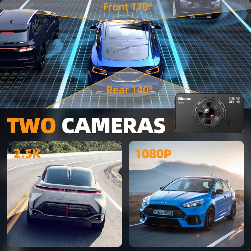  [AUSTRALIA] - Dash Camera for Cars WiFi, Dash Cam Front Rear with 64G SD Card Car Camera Dash Cam 2.5K+1080P Wireless Dash Cam with APP Control, Super Night Vision, Parking Monitor, G-Sensor, Support 256GB Max