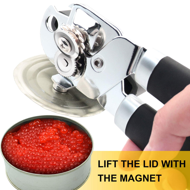  [AUSTRALIA] - Can Opener with Magnet - No Trouble Lid Lift, Manual Can Opener Smooth Edge, with Soft Rubber Handles - Comfortable and Safe, Can Opener Handheld with Bottle Opener, Easy to Use & Heavy Duty, Black