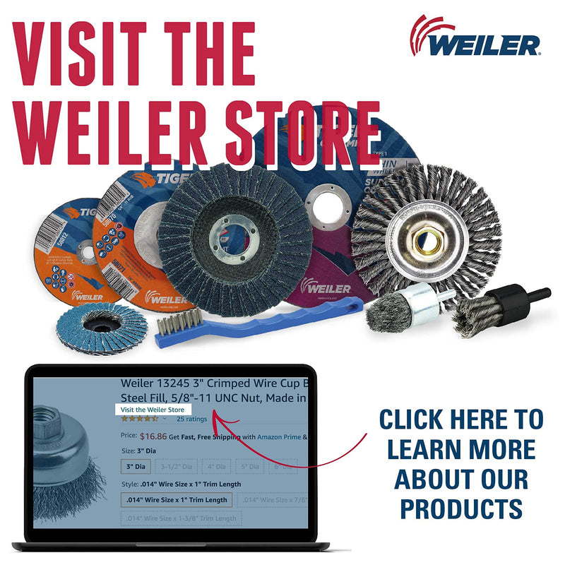  [AUSTRALIA] - Weiler 36030 Vortec Pro 3" Crimped Wire Cup Brush, .014" Steel Fill, 1/4" Stem, Made in the USA 3" .014" Wire Size x 7/8" Trim Length