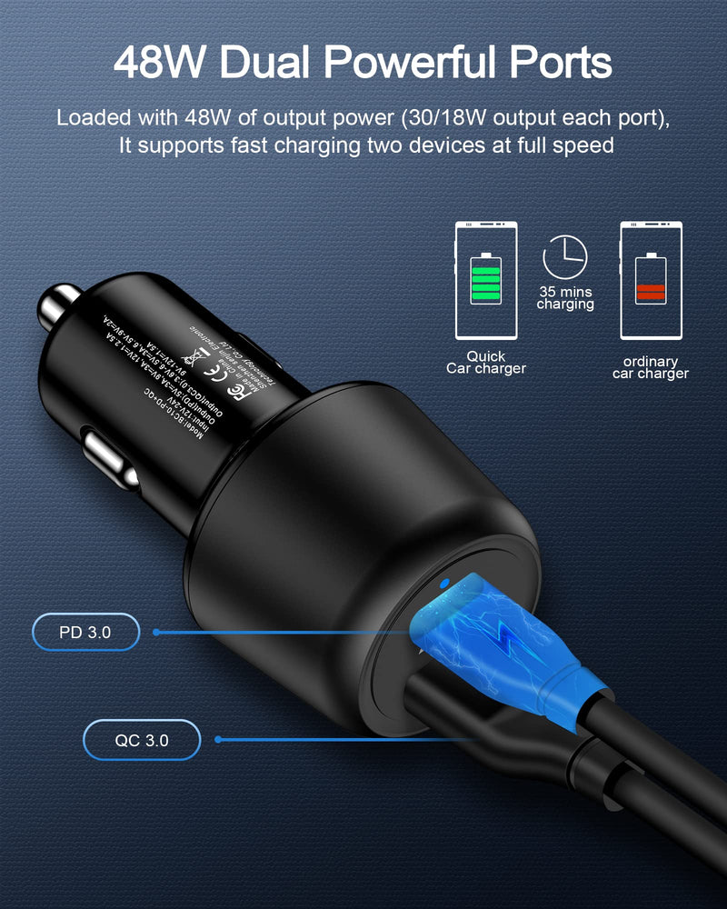  [AUSTRALIA] - Fast iPhone Car Charger Usbc, Dual Port USB C & A USB Cigarette Lighter Adapter 12 V USB Plug Outlet Automobile Cell Phone Car Block Super Fast Charging Android Cargador for Samsung Apple Type C Car