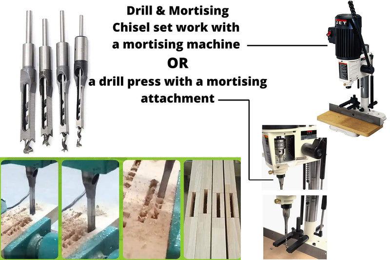  [AUSTRALIA] - Premium Square Drill Bits & Mortise Chisel for Wood Working (3/8 INCH)