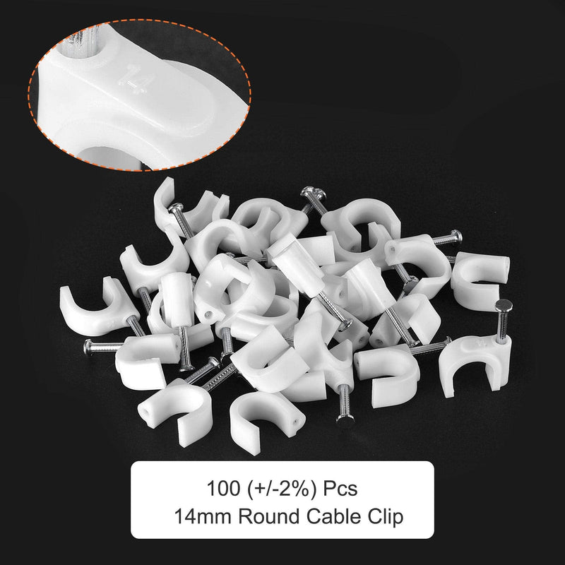  [AUSTRALIA] - uxcell Strengthened Circle Cable Clips with Single Steel Nail 14mm White 100pcs