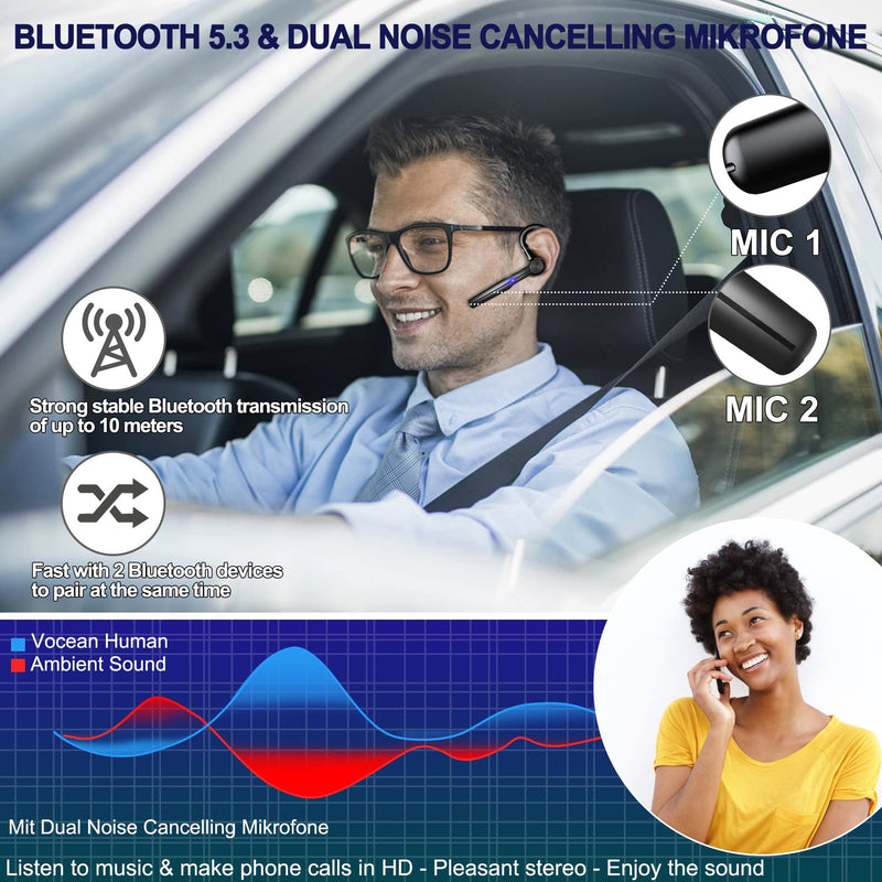  [AUSTRALIA] - Bluetooth Headset with Microphone,48Hrs V5.3 Handsfree Wireless Headset Bluetooth Earpiece for Cell Phone/Business/Office/Driving/Trucker Driver,Bluetooth Headphones Earbuds for iPhone Android Samsung Black