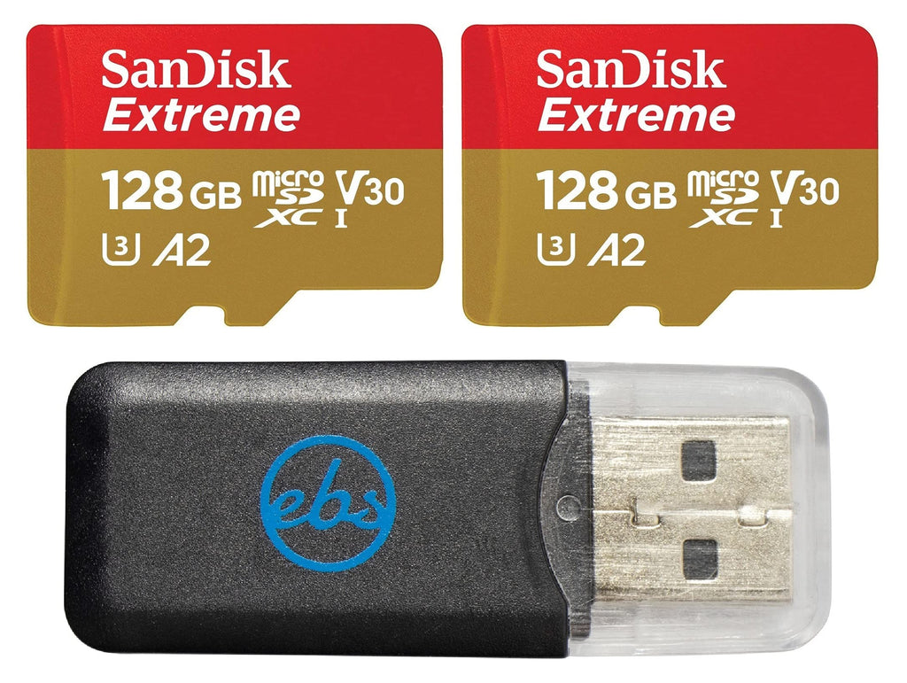  [AUSTRALIA] - SanDisk Extreme (UHS-1 U3 / V30) A2 128GB MicroSD (2 Pack) Memory Card for GoPro Hero 9 Black Action Cam Hero9 SDXC (SDSQXA1-128G-GN6MN) Bundle with (1) Everything But Stromboli Micro SD Card Reader