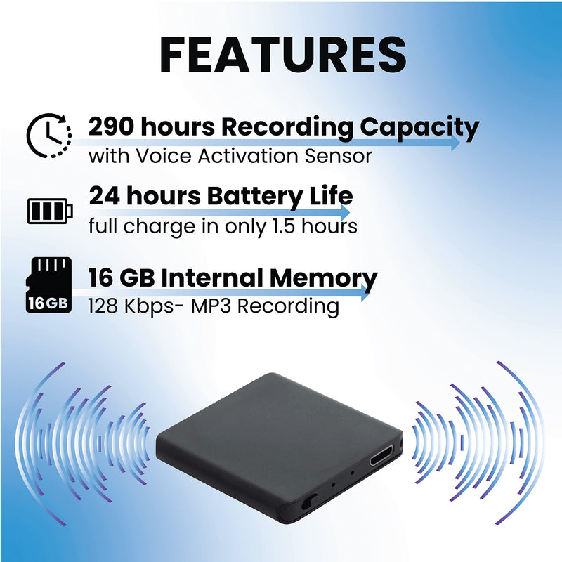  [AUSTRALIA] - TileRec - 16 GB Voice Activated Recorder with 290 Hours Recording Capacity, 30 Hours Battery Time, Metal Case, 2022 Chip Upgrade – by Atto Digital