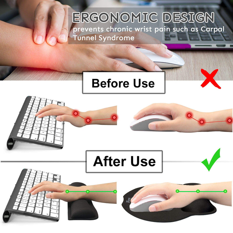 iFine Upgrade Enlarged Superfine Fiber Soft Smooth Memory Foam Ergonomic Mouse Pad & Keyboard Wrist Rest for Desktop Laptop Mac Gaming Office School or Home- Black with Free 3 Cable Organizers Black With Free Bundle - LeoForward Australia