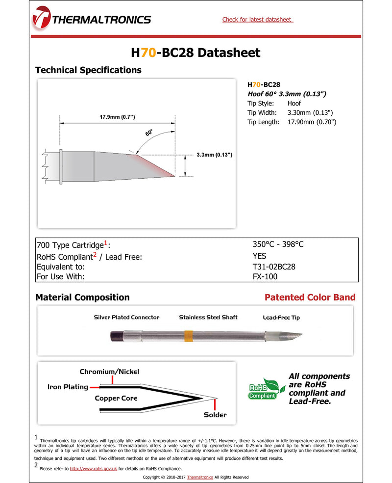  [AUSTRALIA] - Thermaltronics H70-BC28 Hoof 60deg 3.3mm (0.13in) interchangeable for Hakko T31-02BC28