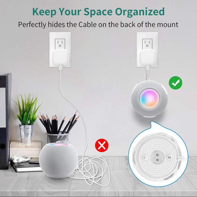  [AUSTRALIA] - HomeMount Compatible with Homepod Mini Wall Mount - Self Adhesive or Drilling Home pod Mini Mount Perfect Cord Management Homepod Mini Holder for Space Saving Homepod Mini Stand White