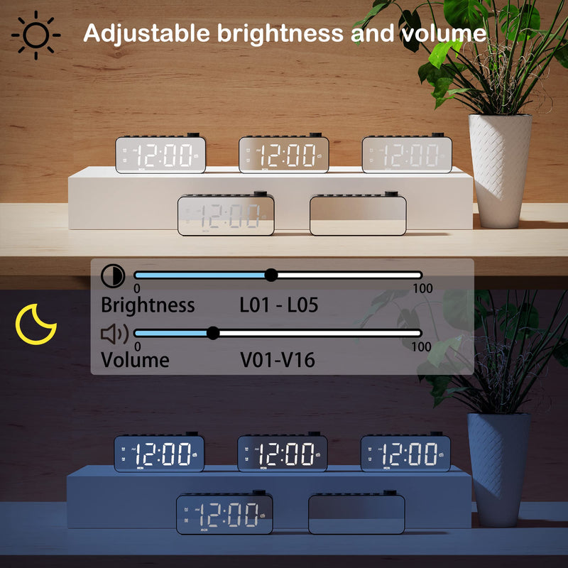  [AUSTRALIA] - RGB Color Digital Alarm Clock Radio With Mirror Surface, Adjustable Brightness and Volume, Dual Alarm with Weekday/Weekend Mode, Snooze, FM Radio Sleep Timer, USB Charging Port, for Bedroom, Bedside Black
