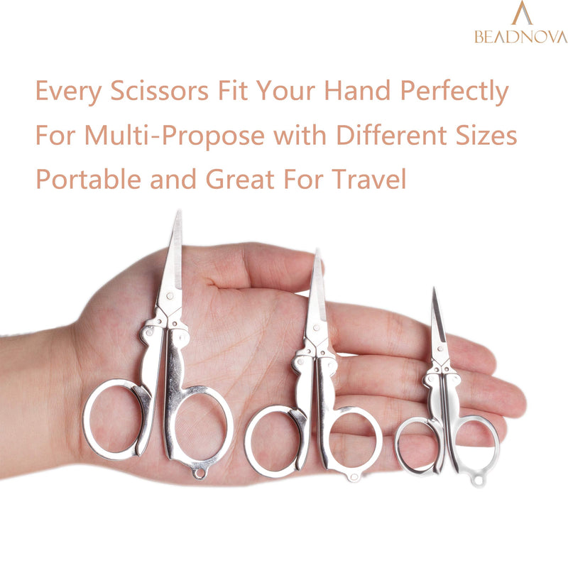  [AUSTRALIA] - BEADNOVA Folding Scissors with Keychain Stainless Steel Travel Portable Scissors for Craft, Camping, Outdoors (3pcs, Assorted)