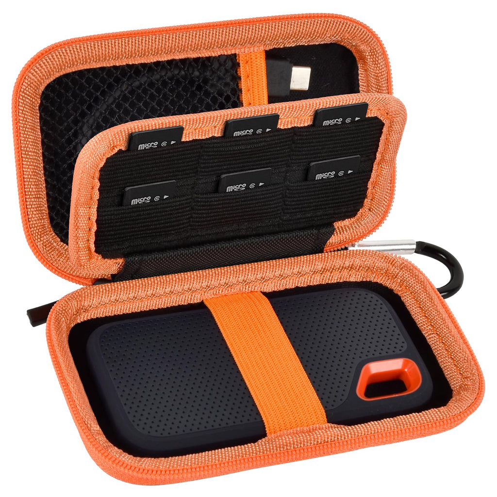  [AUSTRALIA] - Case Compatible with SanDisk 1TB 2TB 500GB Extreme Portable SSD, for SanDisk PRO External Solid State Drive, Memory Card SD SDXC SDHC Card Storage Holder Organizer (Box Only) Orange with SD Card Pocket