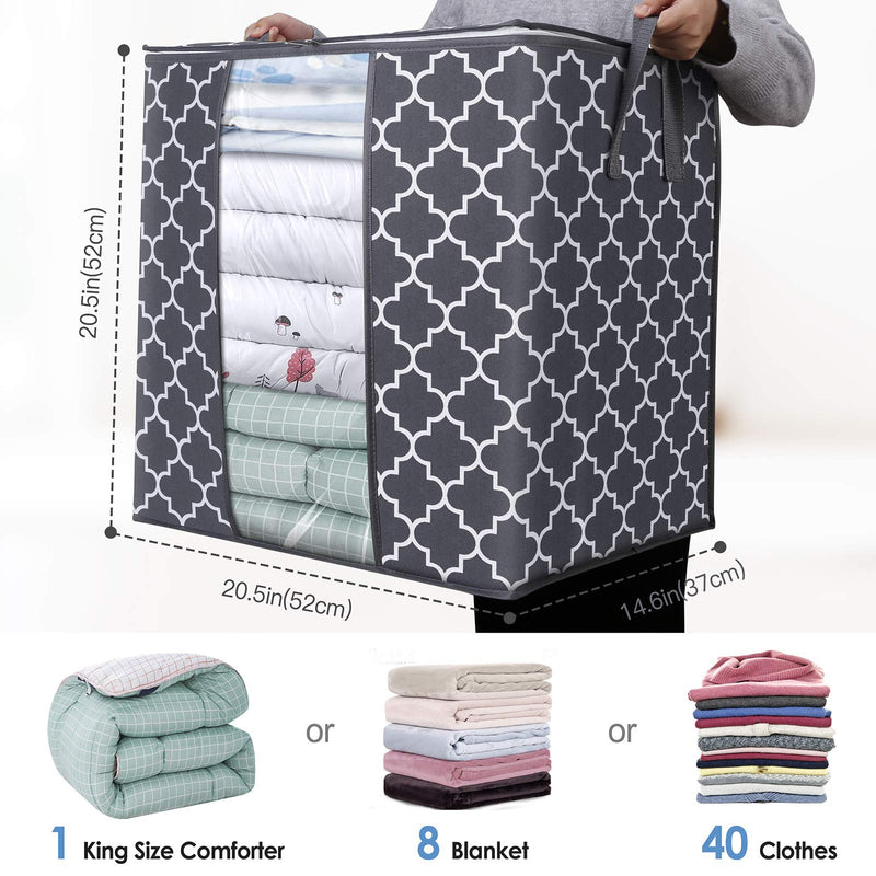  [AUSTRALIA] - WISELIFE Storage Bags 100L 3-Pack Large Blanket Clothes Organization and Storage Containers for Comforters,Bedding, Foldable Organizer with Reinforced Handle, Clear Window, Sturdy Zippers,Gray Aesthetic Pattern- Grey