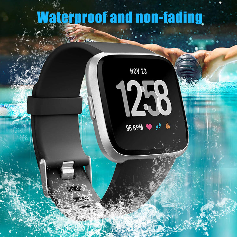 Neitooh 4 Packs Bands Compatible with Fitbit Versa/Versa 2/Fitbit Versa Lite for Women and Men, Classic Soft Silicone Sport Strap Replacement Wristband for Fitbit Versa Smart Watch Large Black/Gray/Rock blue/Purple - LeoForward Australia