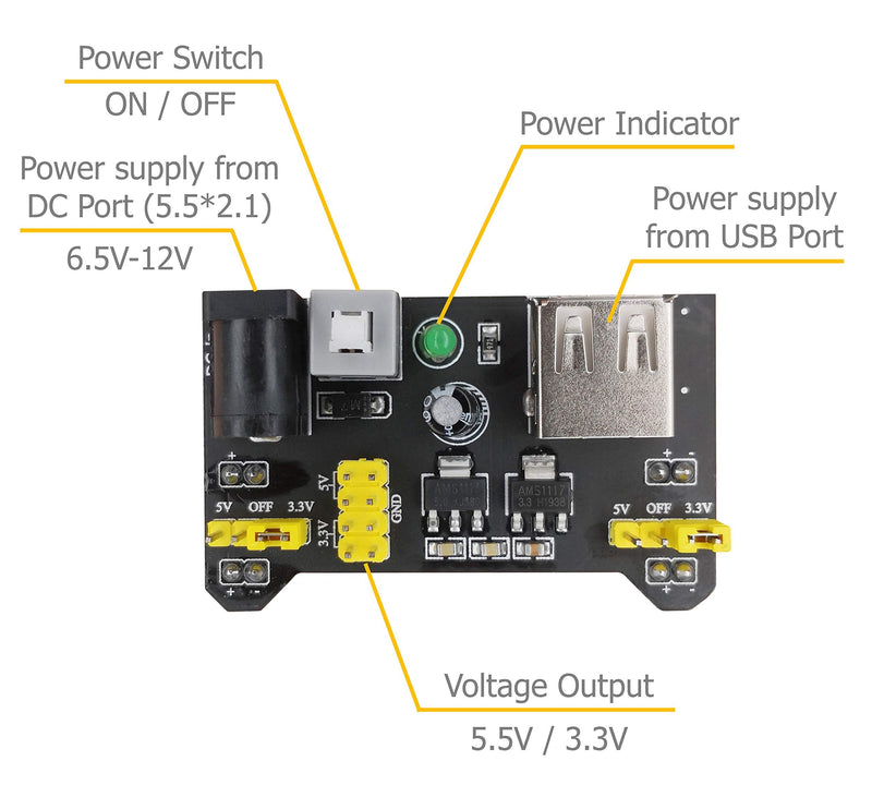  [AUSTRALIA] - Excelity 3pcs 3.3V/5V Power Supply Module for MB102 Breadboard Kit with USB to 5.5 * 2.1mm Cord