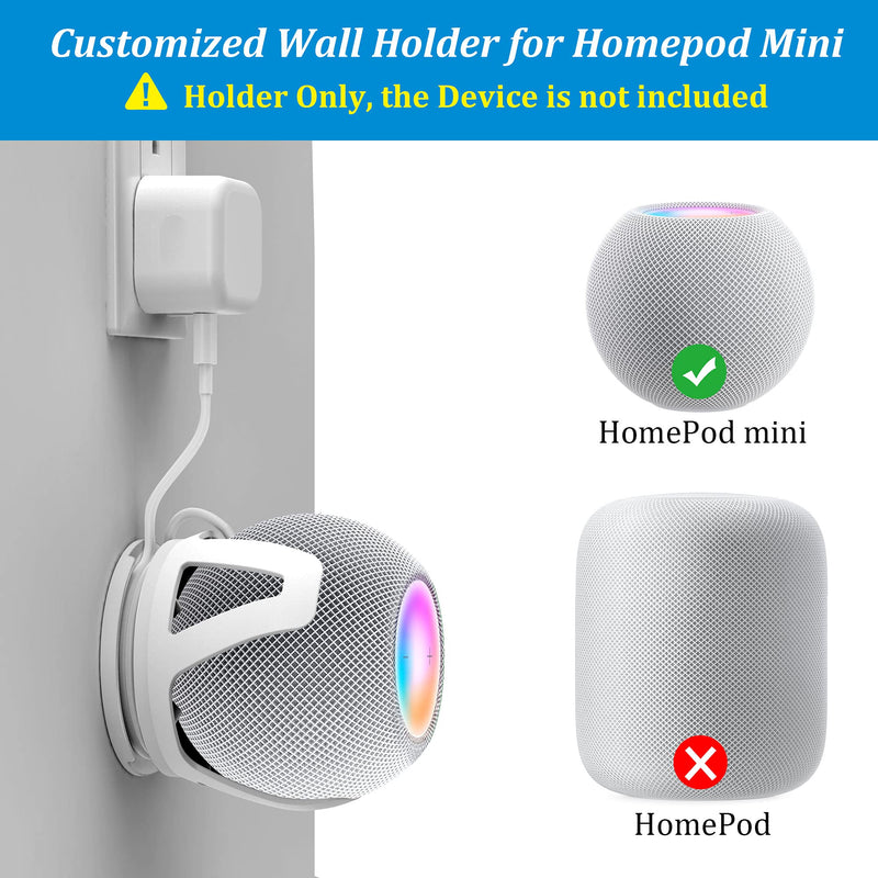  [AUSTRALIA] - PlusAcc for HomePod Mini Wall Mount - Holder Mount Compatible with Homepod Mini, No Muffled Sound, with Cord Management, Space Saving Accessories for Home Pod Mini (White) white