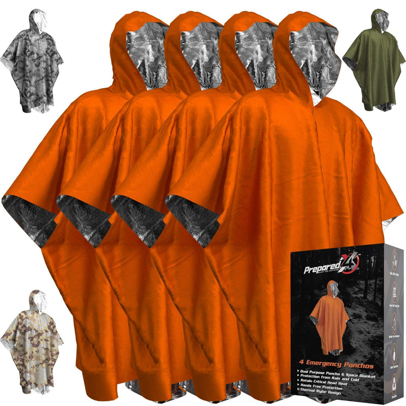  [AUSTRALIA] - Emergency Blankets & Rain Poncho Hybrid Survival Gear and Equipment – Tough, Waterproof Camping Gear Outdoor Blanket – Retains 90% of Heat + Reflective Side for Increased Visibility – 4 Pack (Orange) Orange