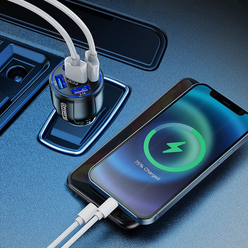  [AUSTRALIA] - USB Charger for Car, QC 3.0 Fast Car Charger Adapter with 5 Ports, Compatible with iPhone 13/Pro/Pro Max, 12, 11, iPad, Camera, Samsung, Cigarette Lighter Car Adapter for Most Cars （Blue/1PCS） Blue/1PCS