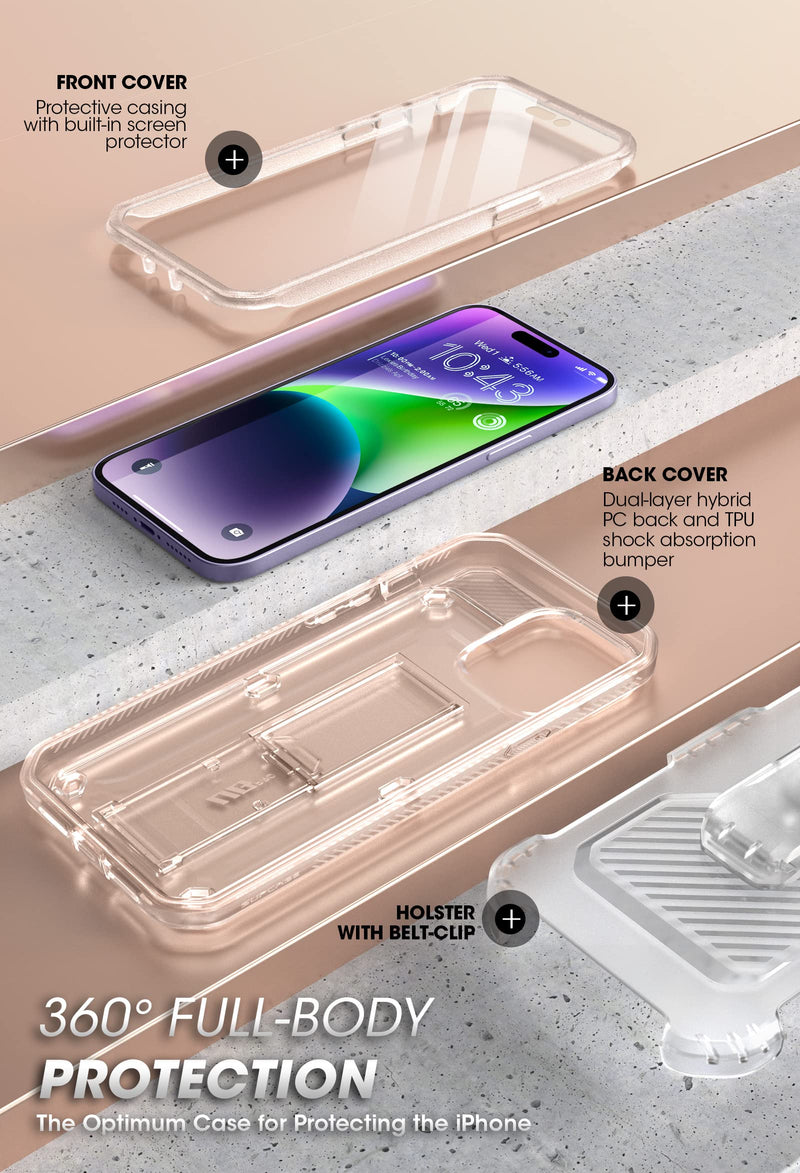  [AUSTRALIA] - SUPCASE Unicorn Beetle Pro Case for iPhone 14 Pro Max 6.7", with Built-in Screen Protector & Kickstand & Belt-Clip Heavy Duty Rugged Case (Clear) Clear