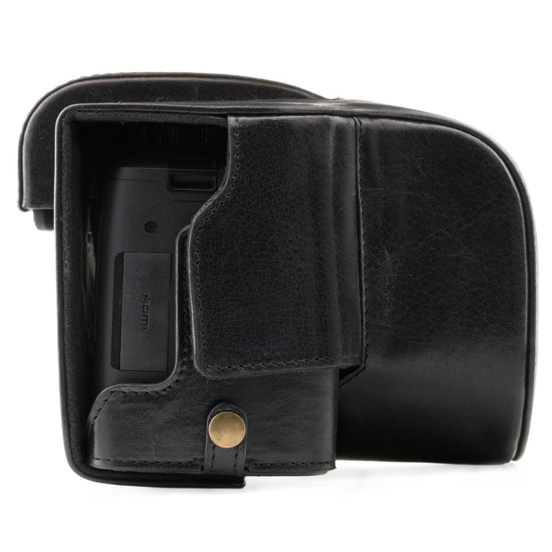  [AUSTRALIA] - MegaGear Ever Ready Genuine Leather Camera Case Compatible with Leica V-Lux (Typ 114) Black