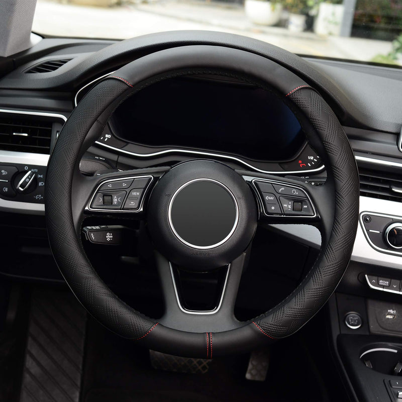 KAFEEK Steering Wheel Cover, Universal 15 inch, Black Microfiber Leather, Anti-Slip, Odorless - LeoForward Australia