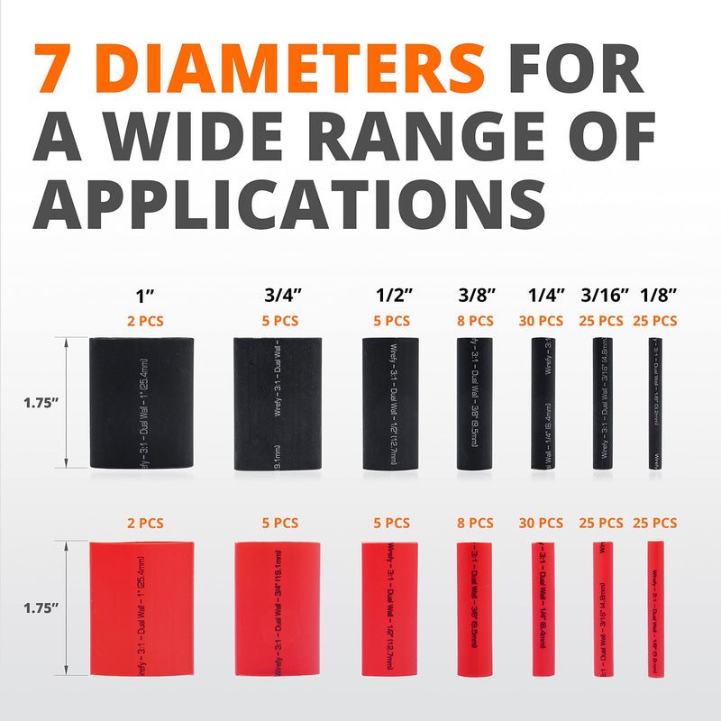  [AUSTRALIA] - Wirefy Heat Shrink Tubing Kit - 3:1 Ratio Adhesive Lined, Marine Grade Shrink Wrap - Automotive Industrial Heat-Shrink Tubing - Black, Red 200 PCS