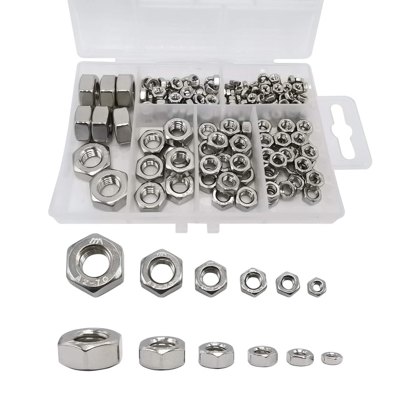  [AUSTRALIA] - ECKJ 210PCS 304 Stainless Steel Hex Nuts Assortment Kit for Screw Bolt with 6 Sizes DIN 934 (M3 M4 M5 M6 M8 M10) Great Replacement Fasteners for Professionals, Repairmen or DIY, Meet Your Every Needs