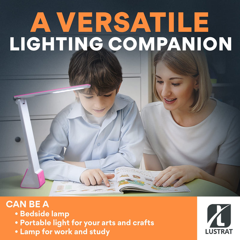 Lustrat LED Desk Lamp - Minimalistic Office Desk Lamp - Rechargeable Lamp with Bed, Study, and Work Desk Light Modes - Portable Table Desk Lamp for Back to School and Work from Home Set-up - Rose - LeoForward Australia