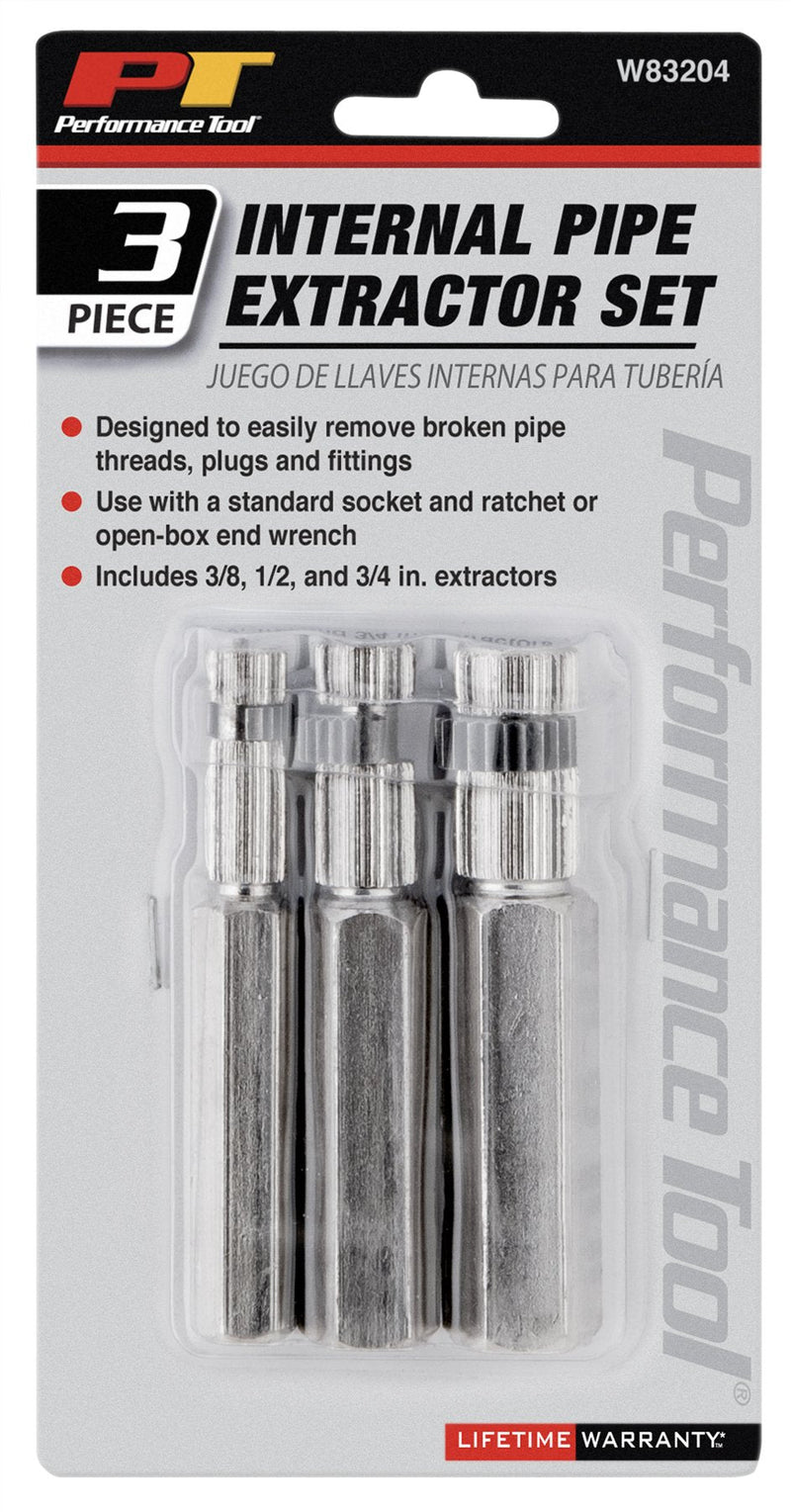  [AUSTRALIA] - Performance Tool W83204 3/8" 1/2" & 3/4" Professional Internal Pipe Extractor, 3 Piece Internal Pipe Extractor (3pc)
