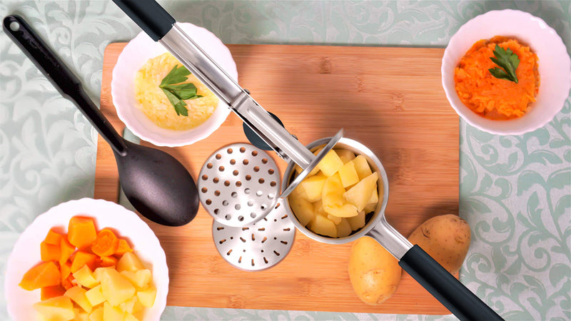  [AUSTRALIA] - Hatrigo Stainless Steel Potato Ricer and Masher with 3 Interchangeable Fineness Discs, Makes Light and Fluffy Mashed Potato Perfection, 100% Stainless Steel (Black) Black