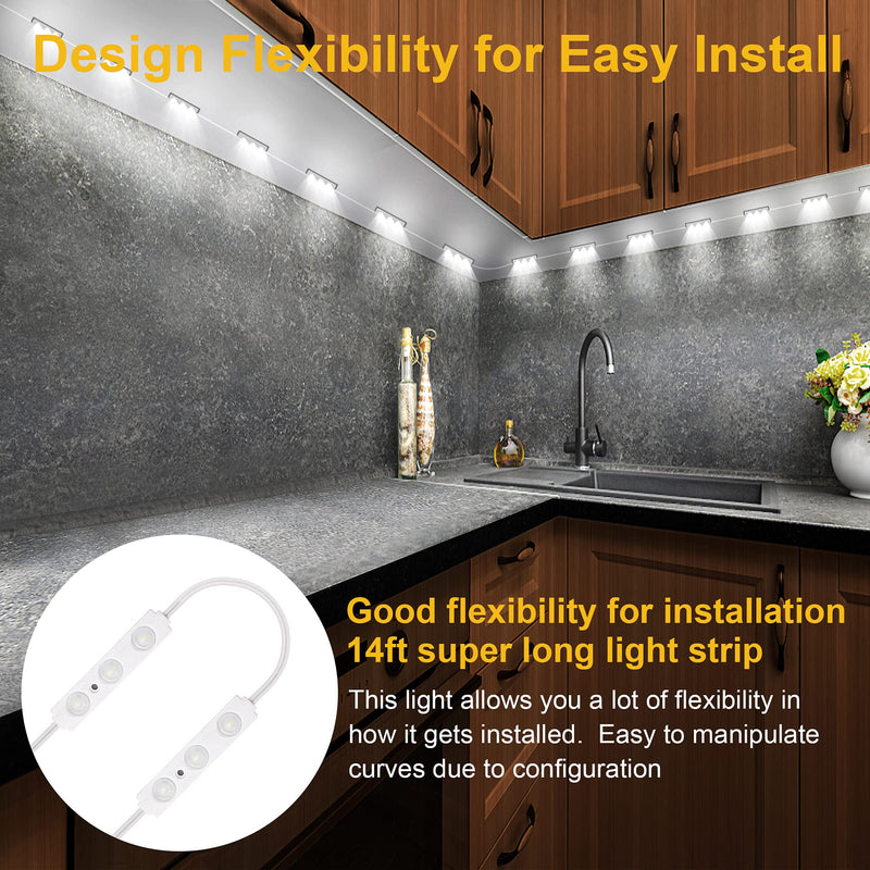 Flexible Led Under Cabinet Lighting Kit, 14FT Adhesive LED Strips Closet Lights with Power Adapter, Dimmable Bright White Under Counter Light, 90 LEDs for Kitchen Cabinets Cupboard, 1800lm, 6000K Bright White 6000k 14FT Light String - LeoForward Australia