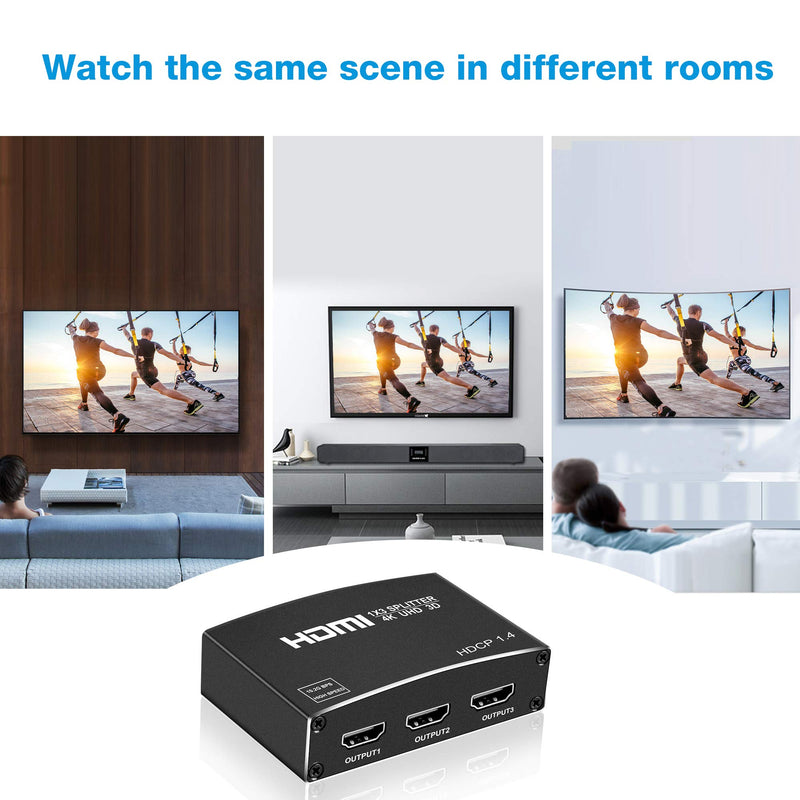  [AUSTRALIA] - NEWCARE 4K HDMI Splitter 1 in 3 Out 【with 3.9 FT HDMI Cable】, 1×3 HDMI Splitter Support 4Kx2K, 1080P, 3D, HDR, DTS/Doby-TrueHD for Xbox PS5/4 Roku Blu-Ray Player Apple TV,NOT Support Extend Mode 4K HDMI 1X3 Splitter