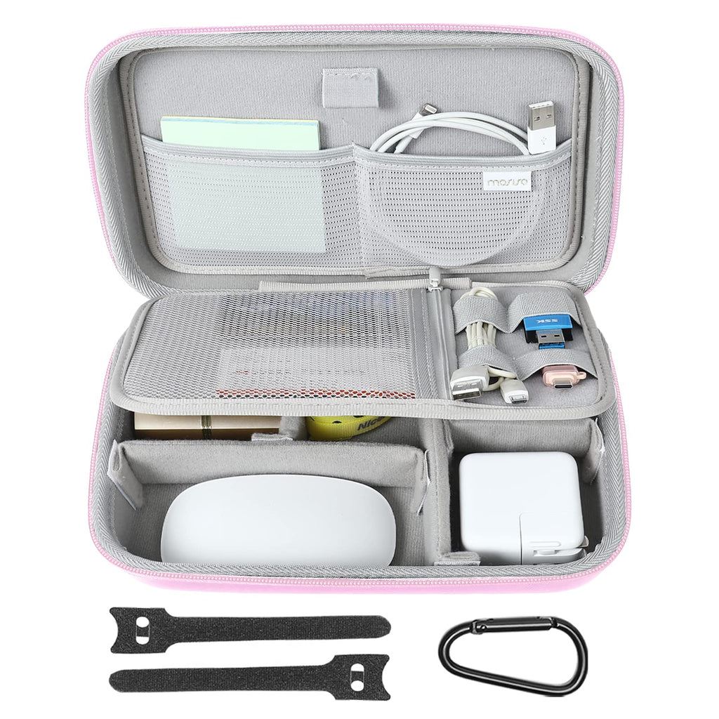  [AUSTRALIA] - MOSISO Electronic Organizer Travel Case Compatible with MacBook Power Adapter, Compatible with Magic Mouse & Pencil, SD Card, USB Flash Disk with 4 Modular Insert & 2 Cable Tie & Snap Hook, Pink