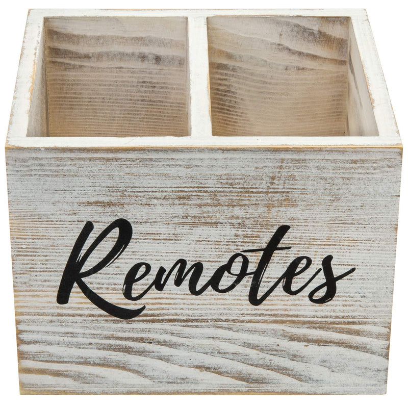  [AUSTRALIA] - MyGift 2 Slot Shabby Whitewashed Wood Remote Control Holder Caddy/Media Storage Box