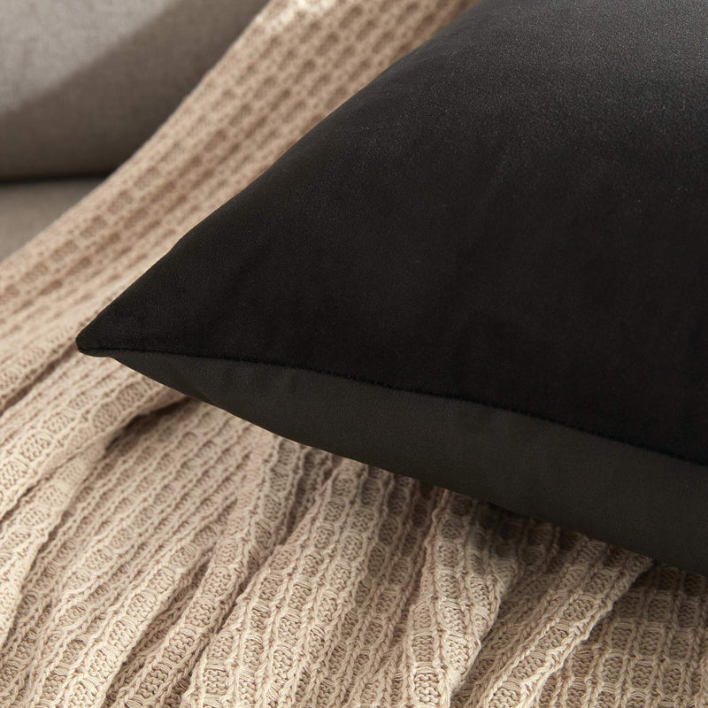  [AUSTRALIA] - WAYIMPRESS Soft Velvet Throw Pillow Covers 12x20，Pack of 2 Decorative Solid Square Cushion Case for Sofa Couch Chair Car Black 12x20 inch