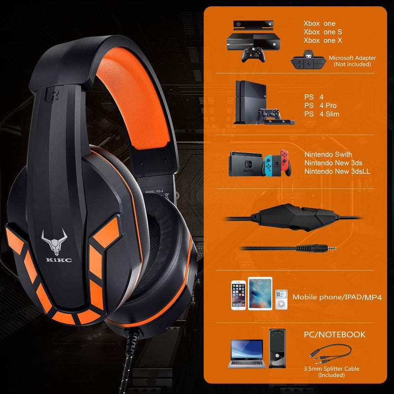  [AUSTRALIA] - Kikc PS4 Gaming Headset with Mic for Xbox One, PS5, PC, Mobile Phone and Notebook, Controllable Volume Gaming Headphones with Soft Earmuffs, Headphones for Kid Orange 1